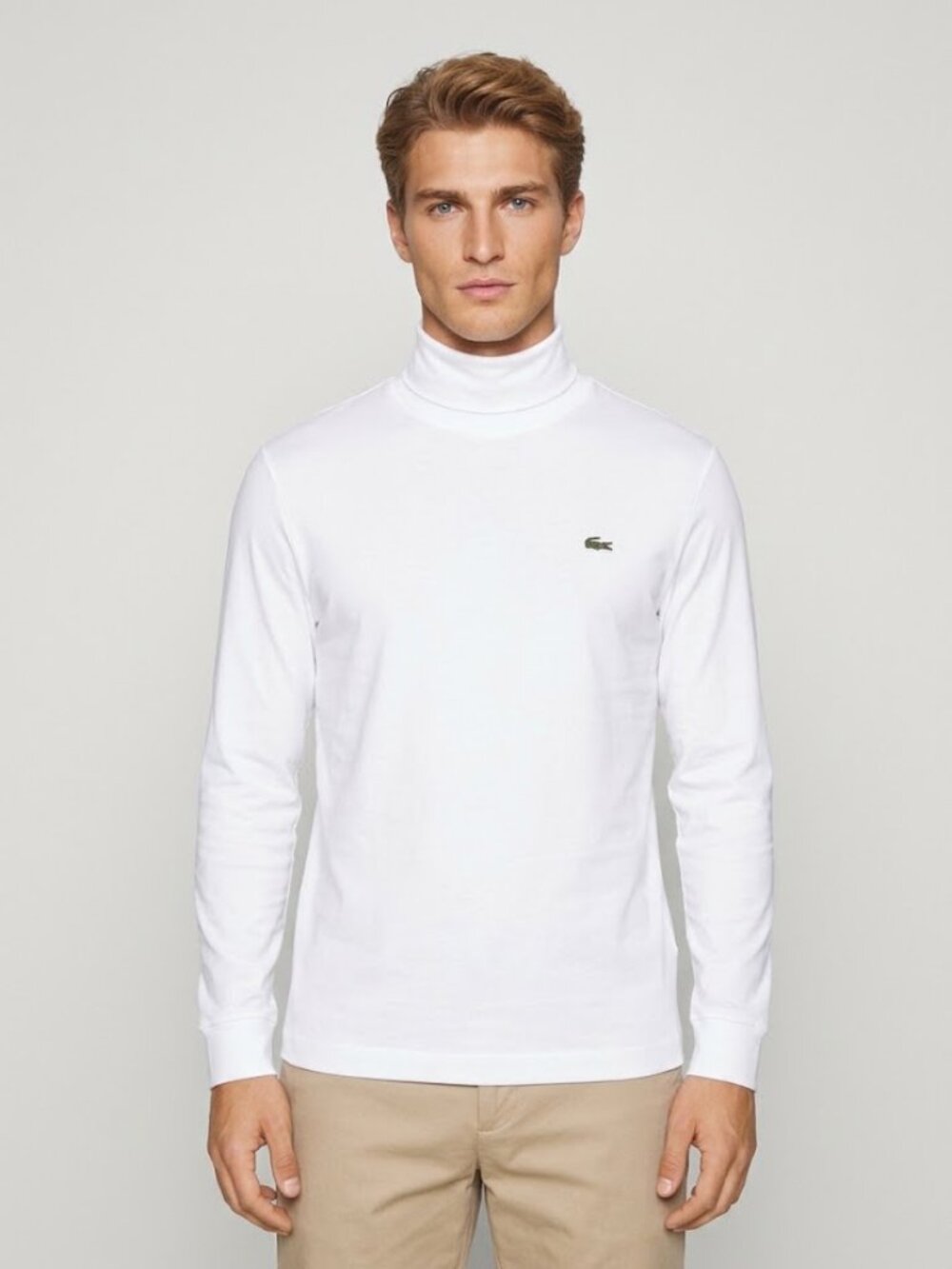 Lacoste White Long Sleeve Turtleneck Shirt Large